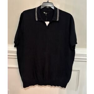 The Commons Johnny Collar Polo Shirt Mens XL Black Knit Waffle Texture NWT